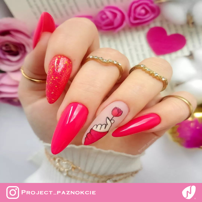 Pink Red Tulip Nail Art